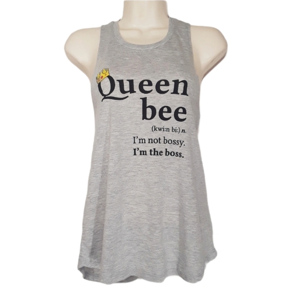 FREEZE "Queen Bee" Crown Racerback Quote Sleeveless Tee Top Small NWT